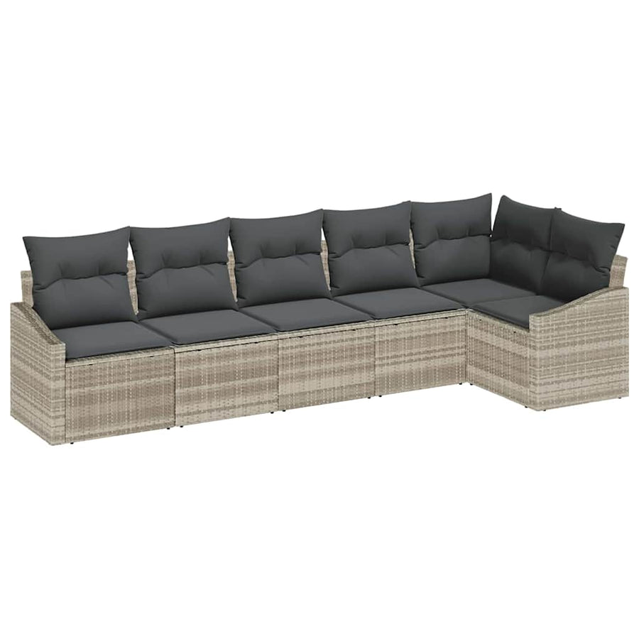 Bankstel met kussen 6 pcs Lichtgrijs poly rattan