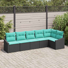 Bankstel met kussen 6 pcs Zwart poly rattan