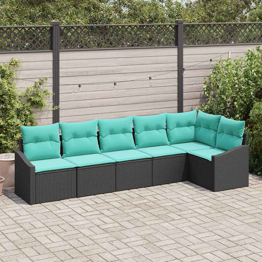 Bankstel met kussen 6 pcs Zwart poly rattan