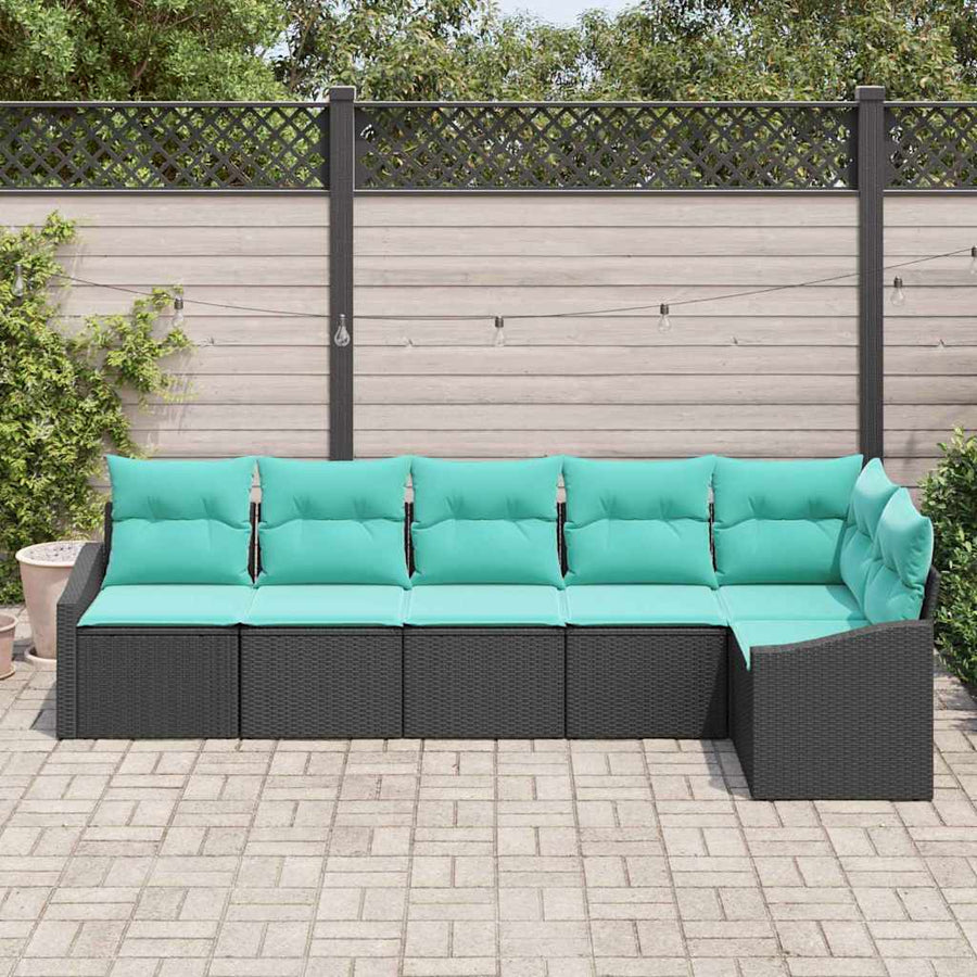 Bankstel met kussen 6 pcs Zwart poly rattan