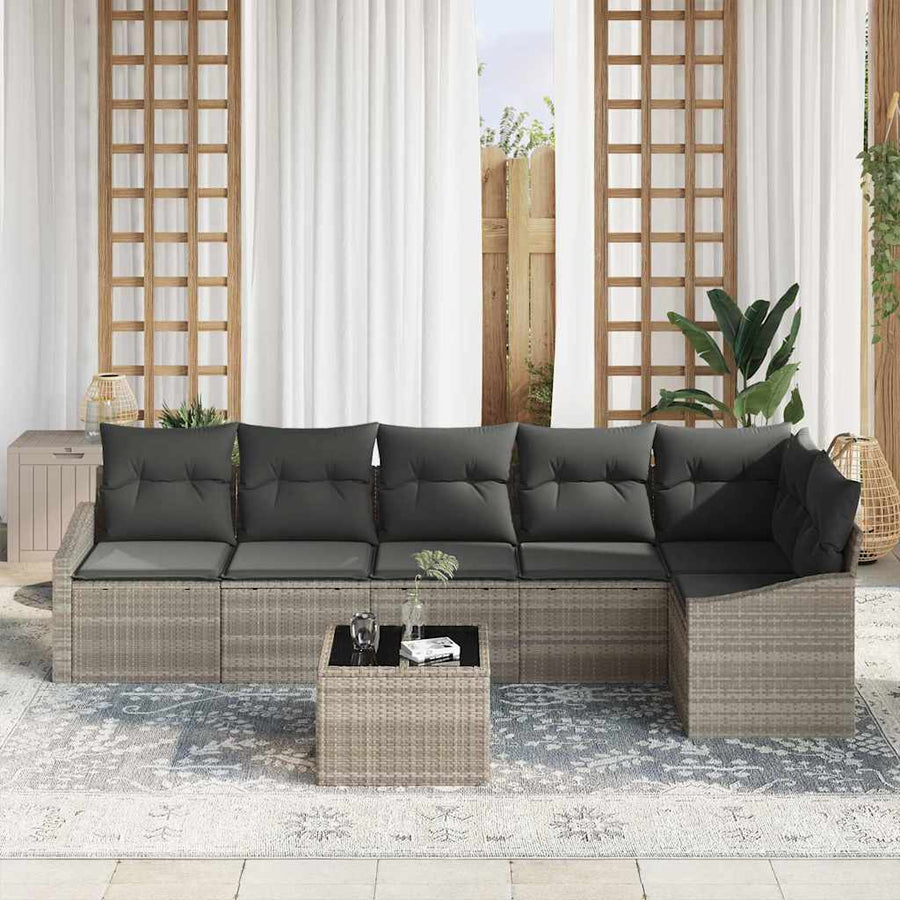 Bankstel met kussen 7 pcs Lichtgrijs poly rattan