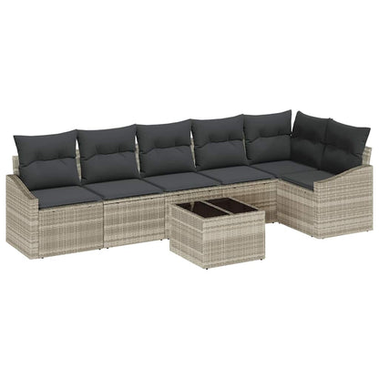 Bankstel met kussen 7 pcs Lichtgrijs poly rattan