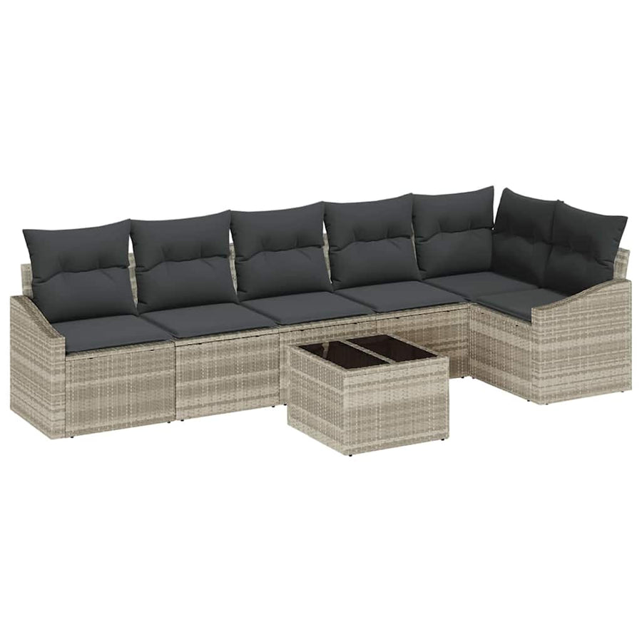 Bankstel met kussen 7 pcs Lichtgrijs poly rattan
