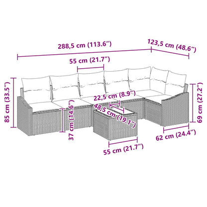 Bankstel met kussen 7 pcs Lichtgrijs poly rattan