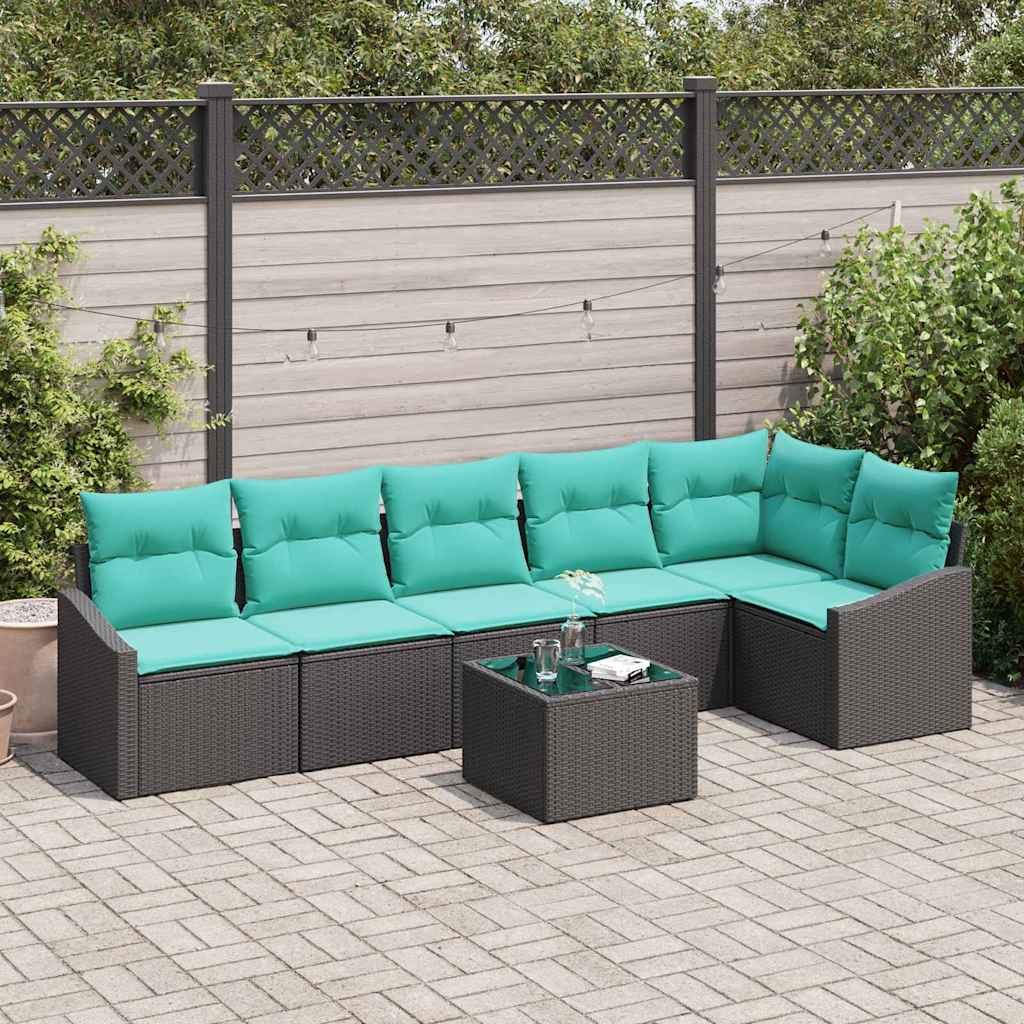 Bankstel met kussen 7 pcs Zwart poly rattan