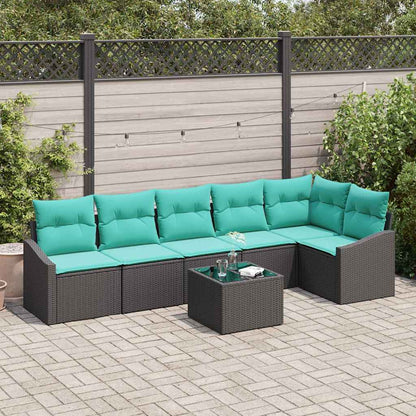 Bankstel met kussen 7 pcs Zwart poly rattan