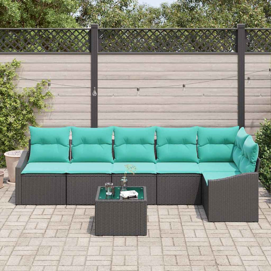 Bankstel met kussen 7 pcs Zwart poly rattan