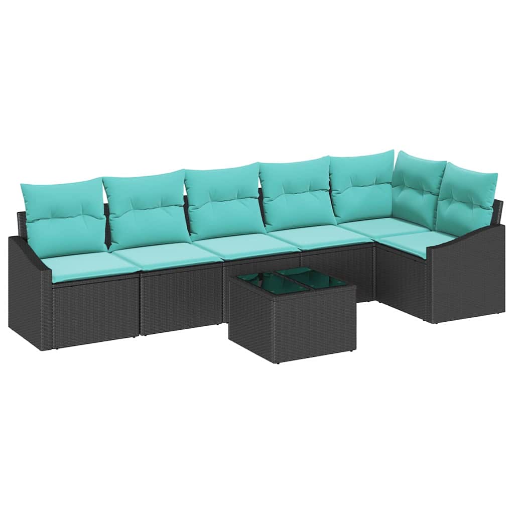 Bankstel met kussen 7 pcs Zwart poly rattan