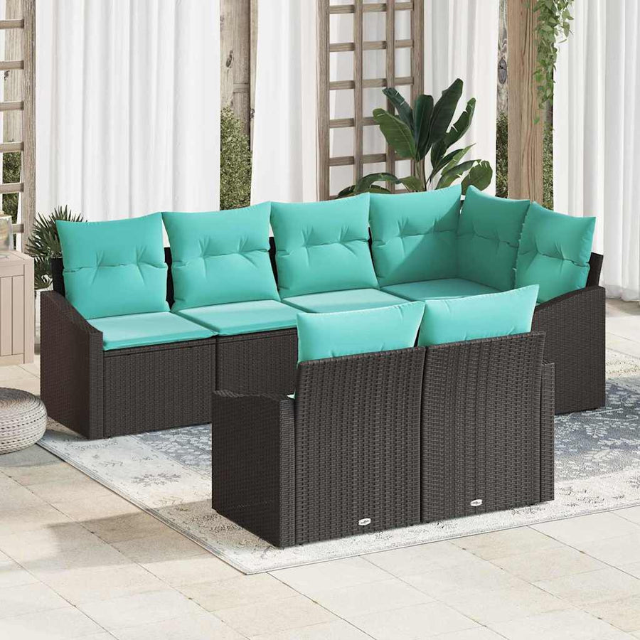 Bankstel met kussen 7 pcs Zwart poly rattan