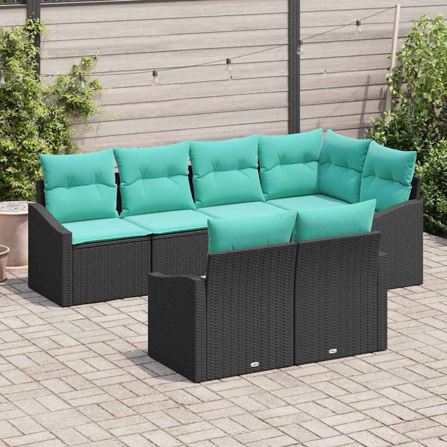 Bankstel met kussen 7 pcs Zwart poly rattan