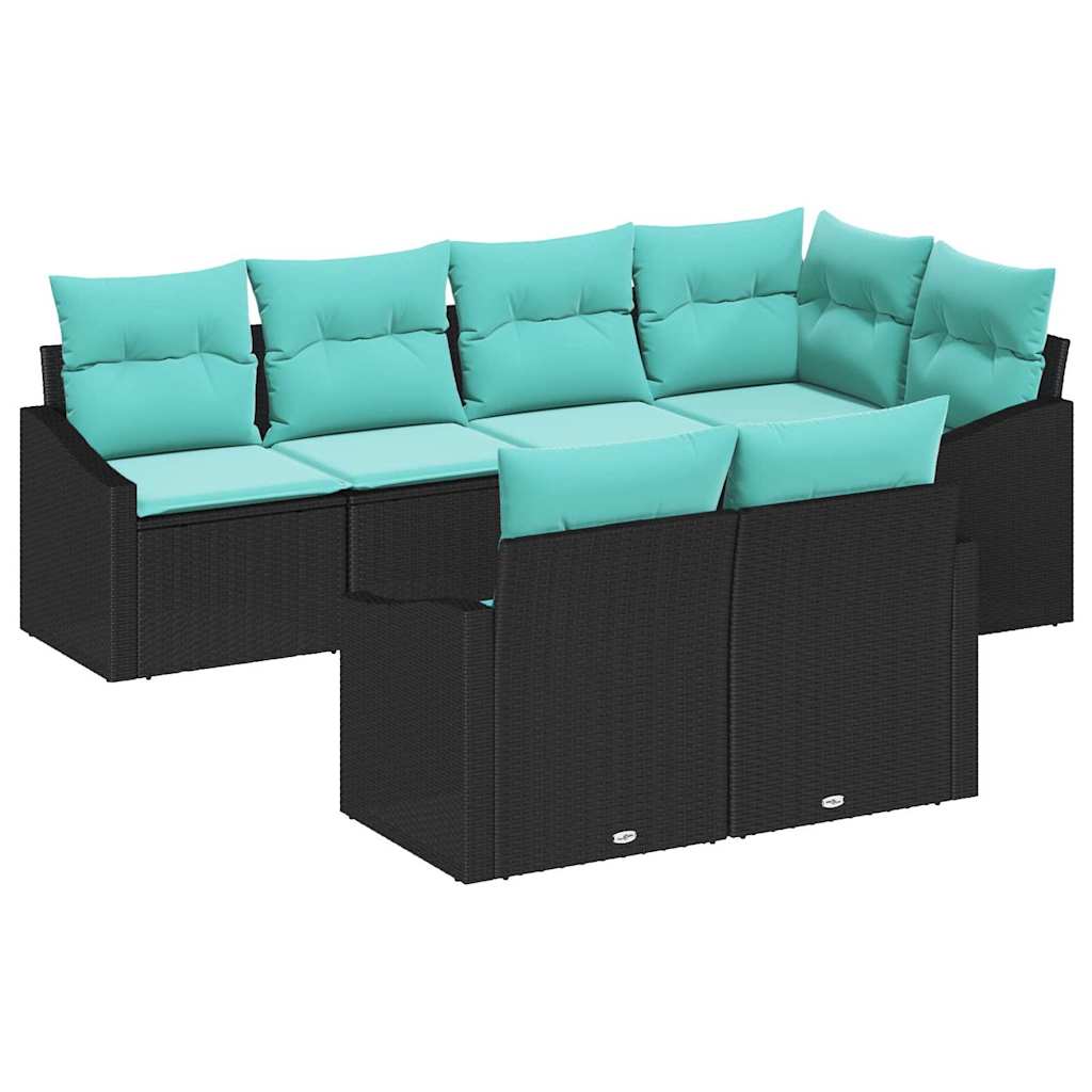 Bankstel met kussen 7 pcs Zwart poly rattan