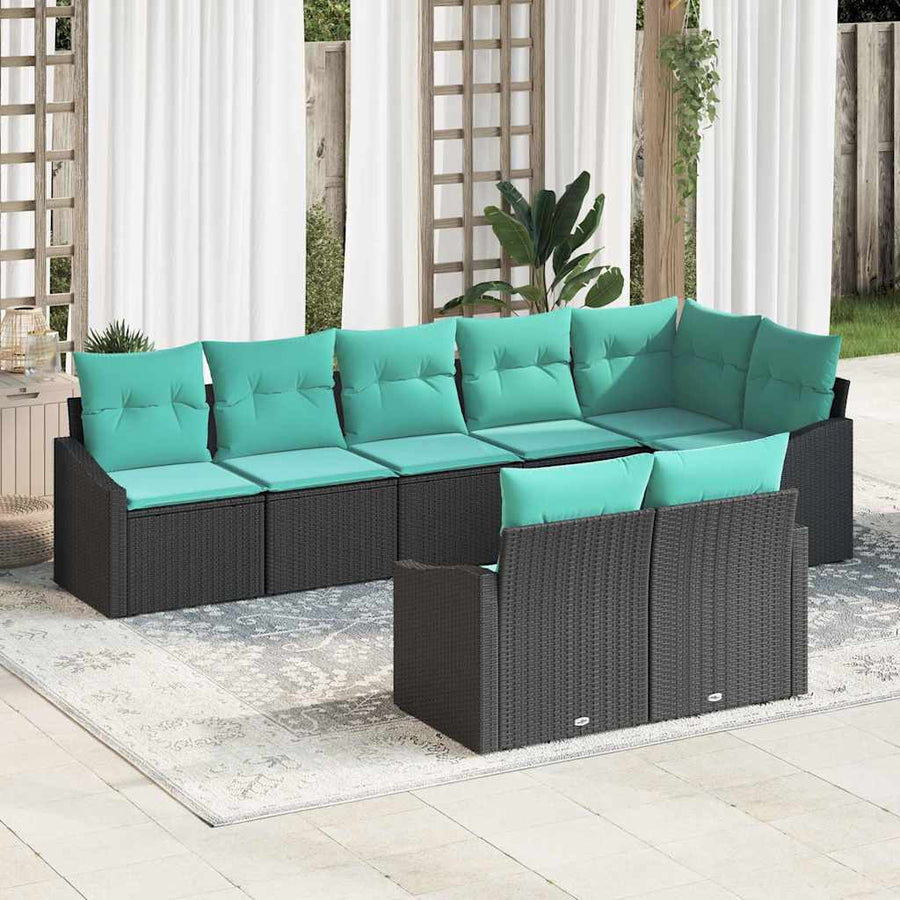 Bankstel met kussen 8 pcs Zwart poly rattan