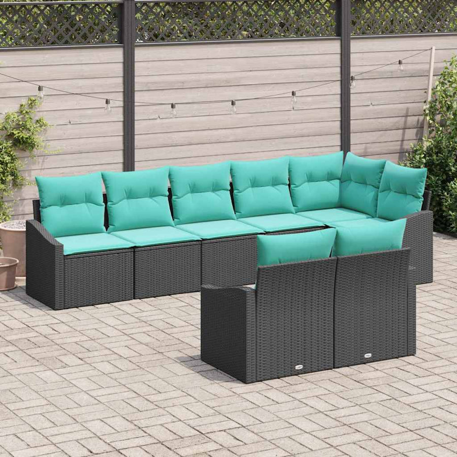 Bankstel met kussen 8 pcs Zwart poly rattan