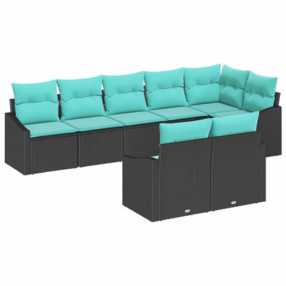 Bankstel met kussen 8 pcs Zwart poly rattan