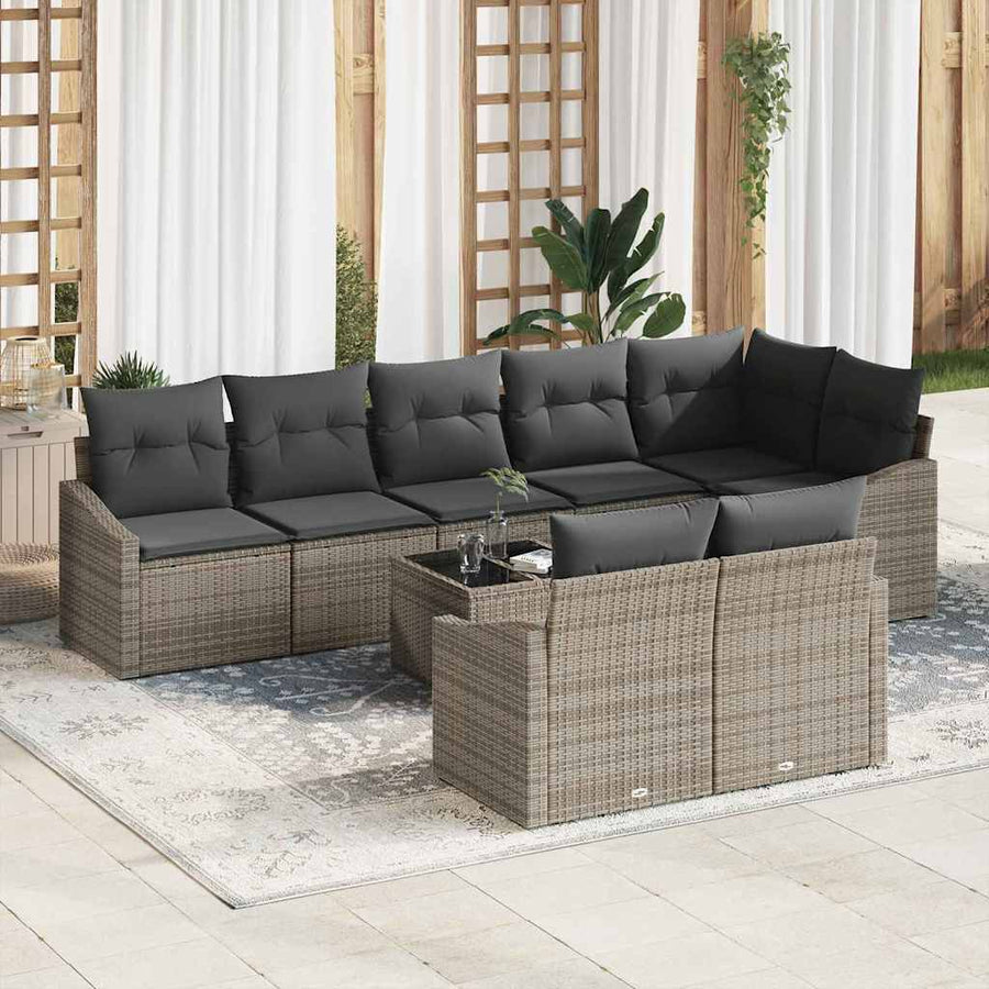 Bankstel met kussen 9 pcs Grijs poly rattan