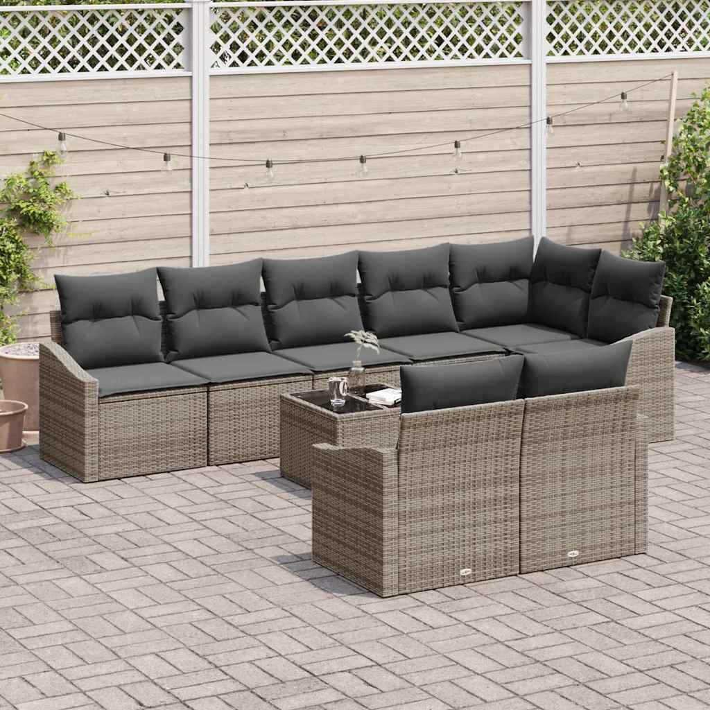 Bankstel met kussen 9 pcs Grijs poly rattan
