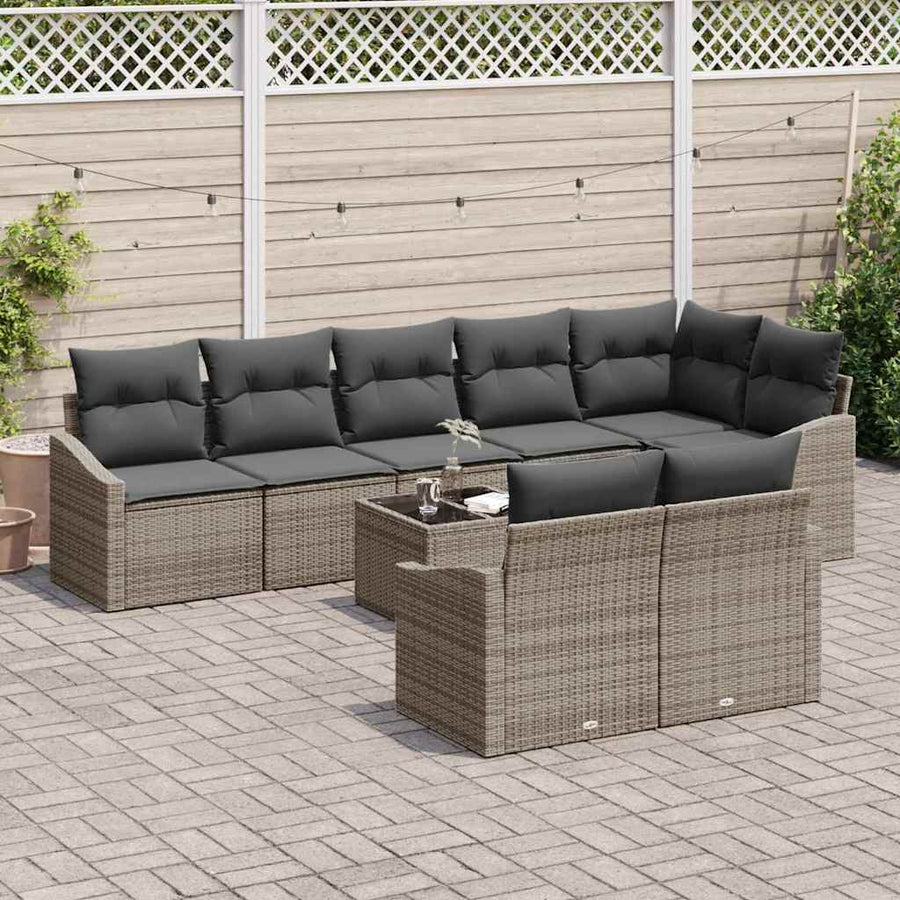 Bankstel met kussen 9 pcs Grijs poly rattan