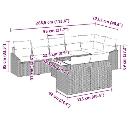 Bankstel met kussen 9 pcs Grijs poly rattan
