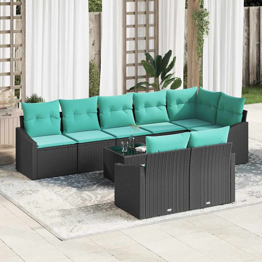 Bankstel met kussen 9 pcs Zwart poly rattan