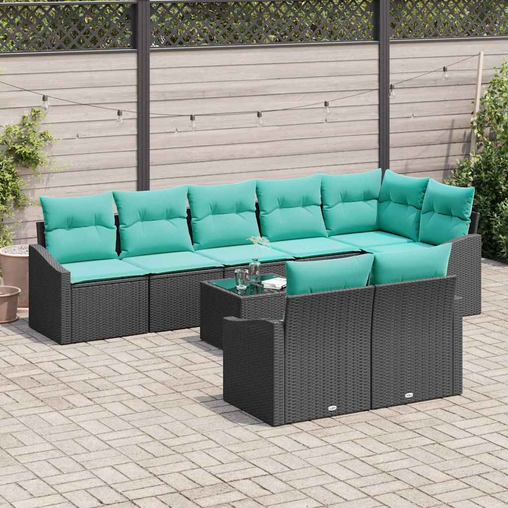 Bankstel met kussen 9 pcs Zwart poly rattan