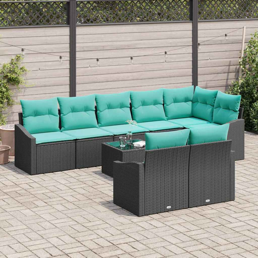 Bankstel met kussen 9 pcs Zwart poly rattan