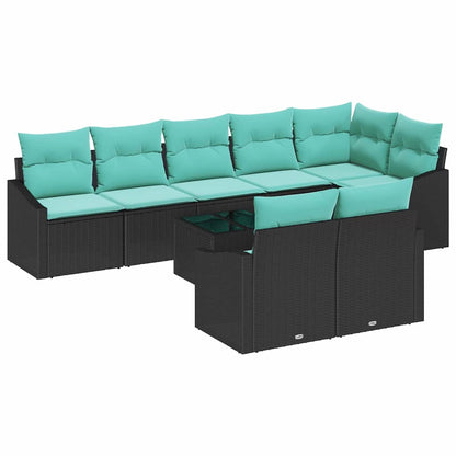 Bankstel met kussen 9 pcs Zwart poly rattan