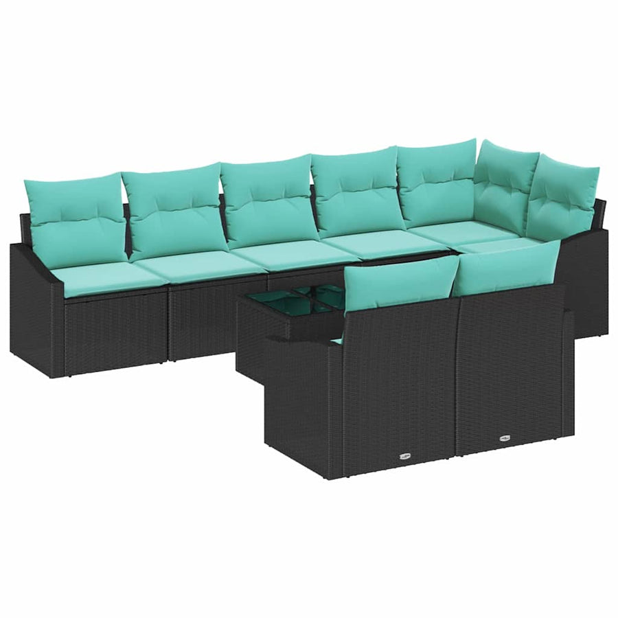 Bankstel met kussen 9 pcs Zwart poly rattan