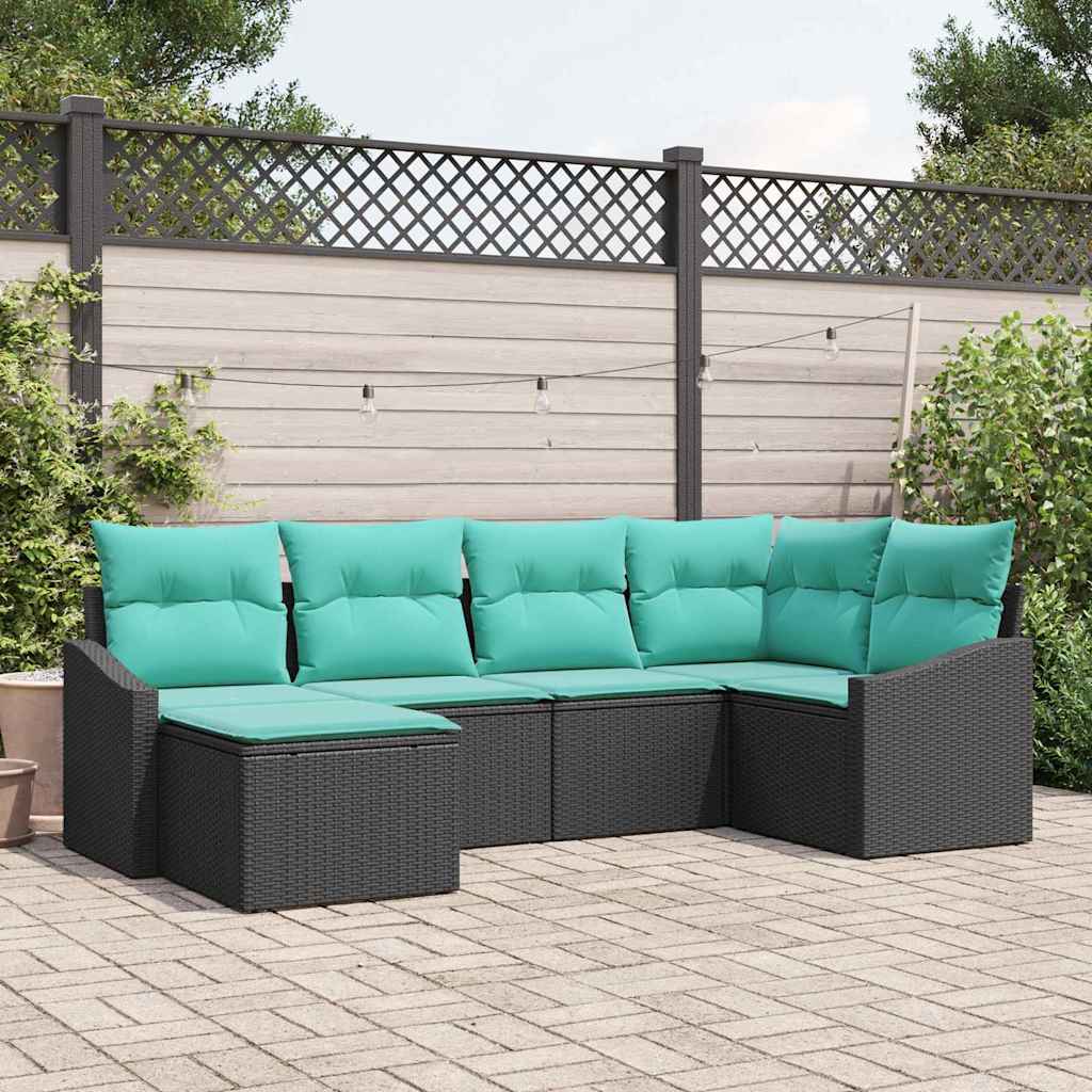 Bankstel met kussen 6 pcs Zwart poly rattan
