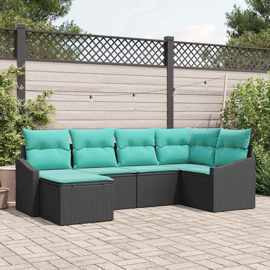 Bankstel met kussen 6 pcs Zwart poly rattan