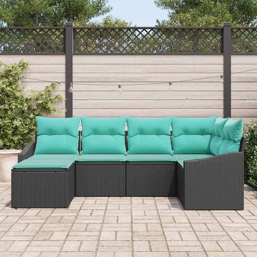 Bankstel met kussen 6 pcs Zwart poly rattan