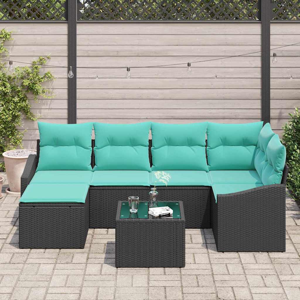 Bankstel met kussen 7 pcs Zwart poly rattan