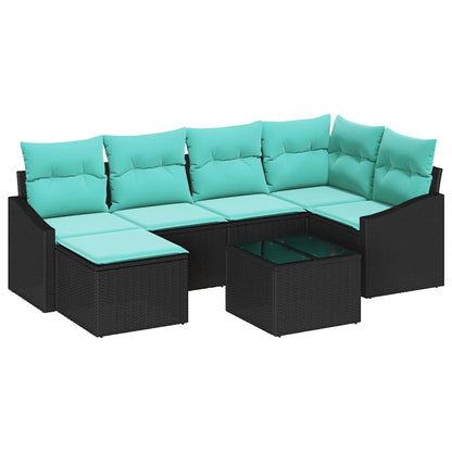 Bankstel met kussen 7 pcs Zwart poly rattan
