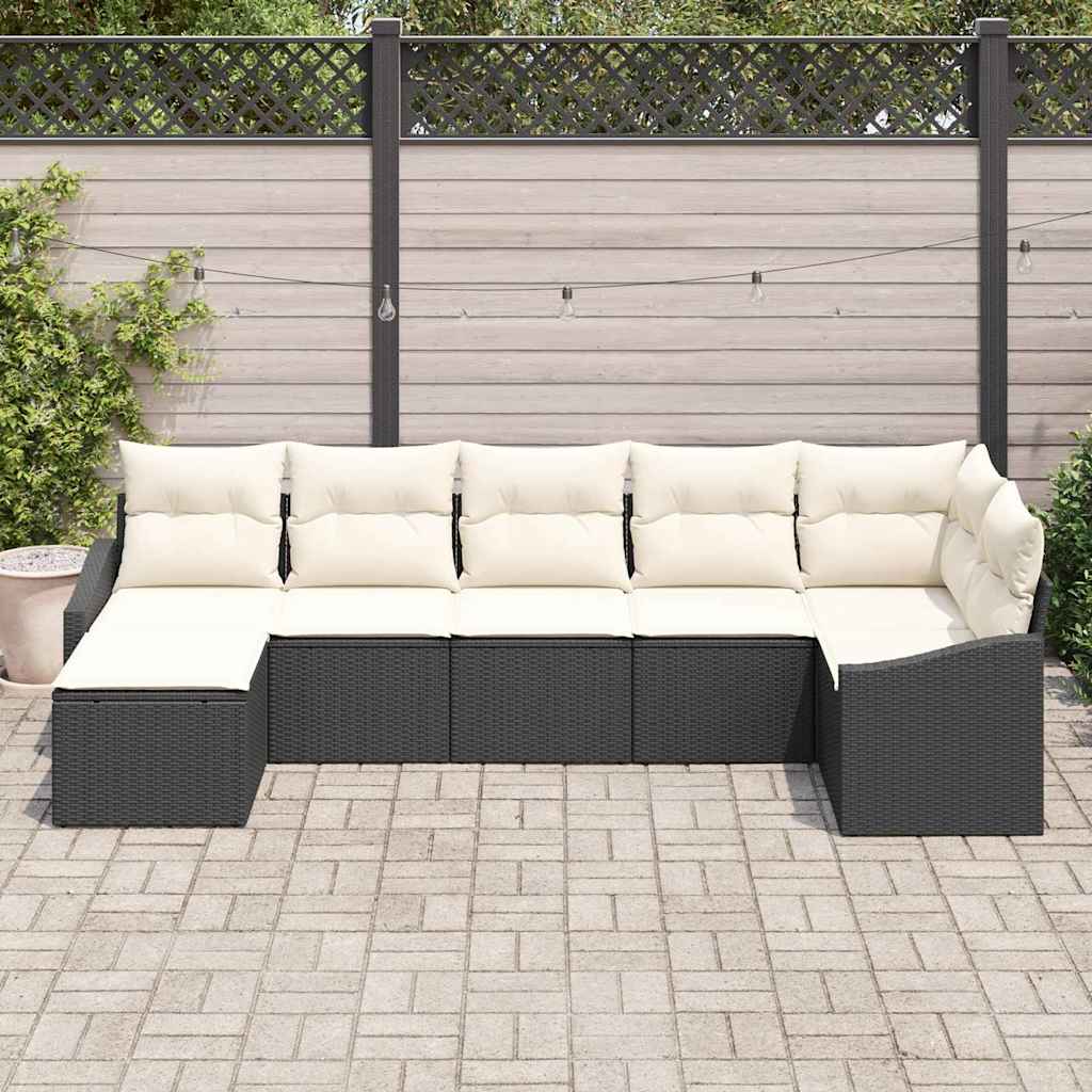 Bankstel met kussen 7 pcs Zwart poly rattan
