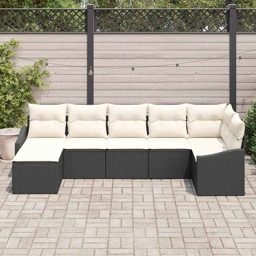 Bankstel met kussen 7 pcs Zwart poly rattan