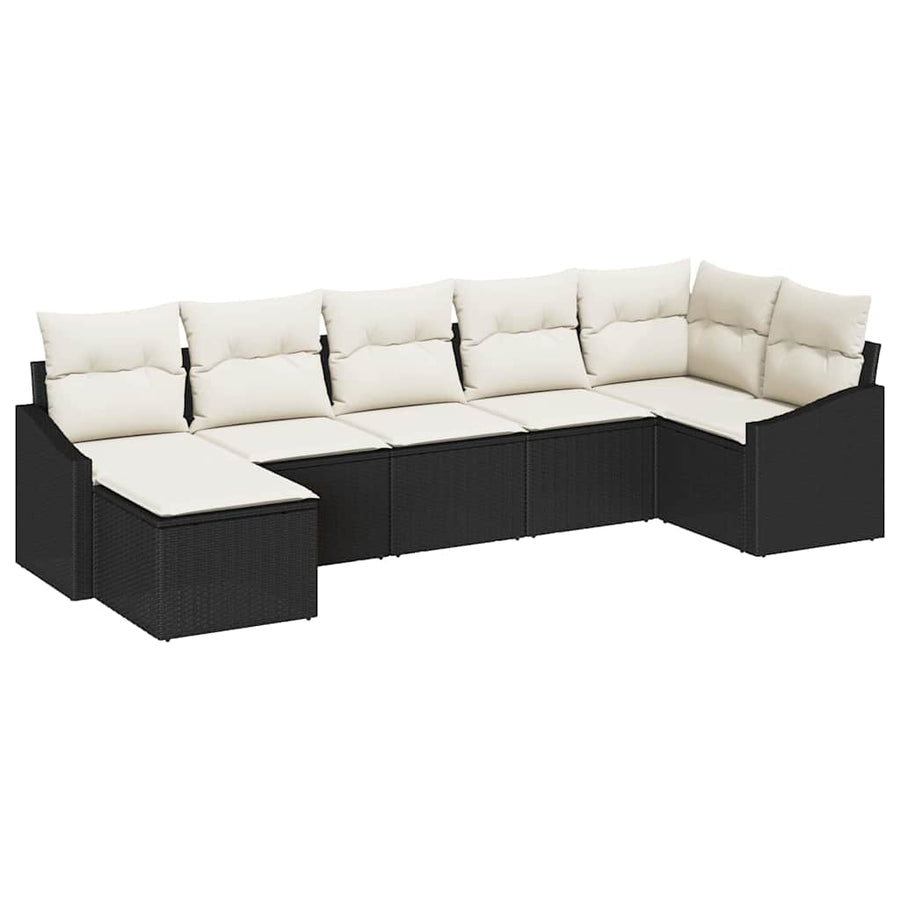 Bankstel met kussen 7 pcs Zwart poly rattan