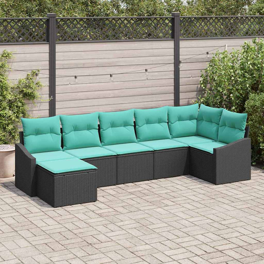 Bankstel met kussen 7 pcs Zwart poly rattan