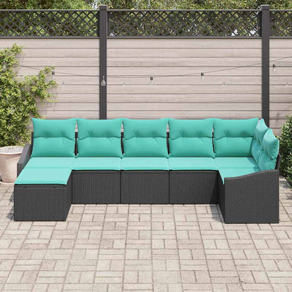 Bankstel met kussen 7 pcs Zwart poly rattan