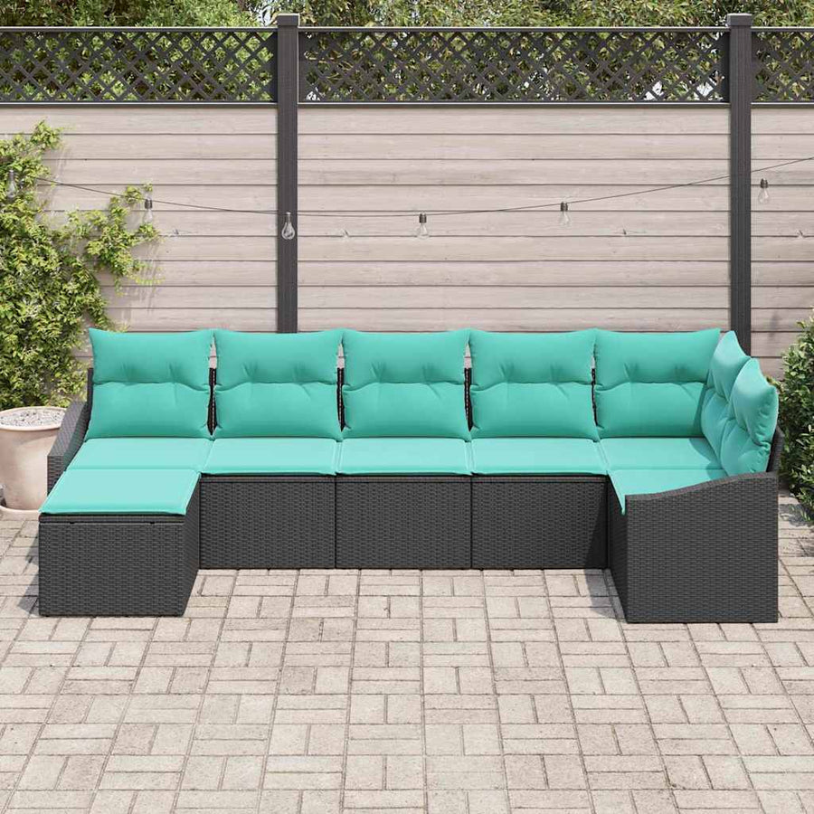 Bankstel met kussen 7 pcs Zwart poly rattan