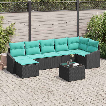 Bankstel met kussen 8 pcs Zwart poly rattan