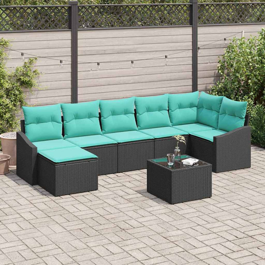 Bankstel met kussen 8 pcs Zwart poly rattan