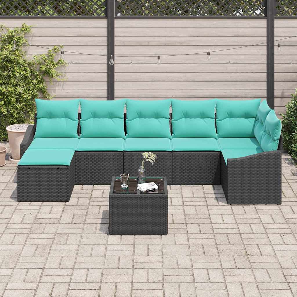 Bankstel met kussen 8 pcs Zwart poly rattan