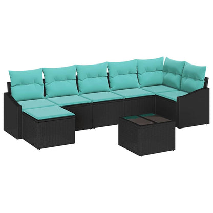 Bankstel met kussen 8 pcs Zwart poly rattan