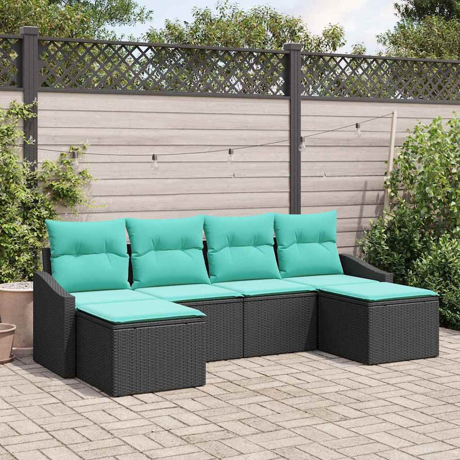 Bankstel met kussen 6 pcs Zwart poly rattan
