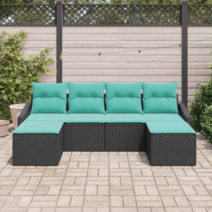 Bankstel met kussen 6 pcs Zwart poly rattan