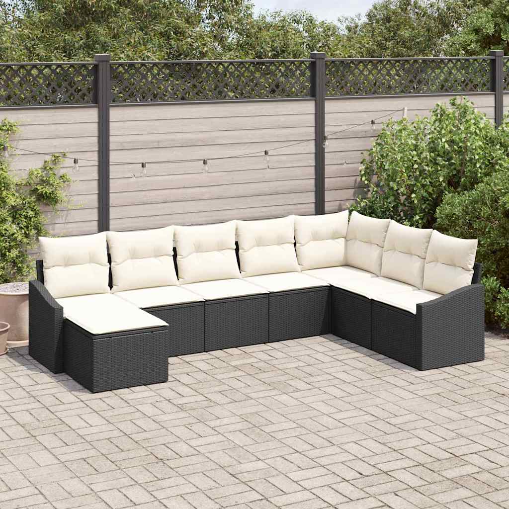 Bankstel met kussen 8 pcs Zwart poly rattan