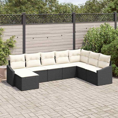 Bankstel met kussen 8 pcs Zwart poly rattan