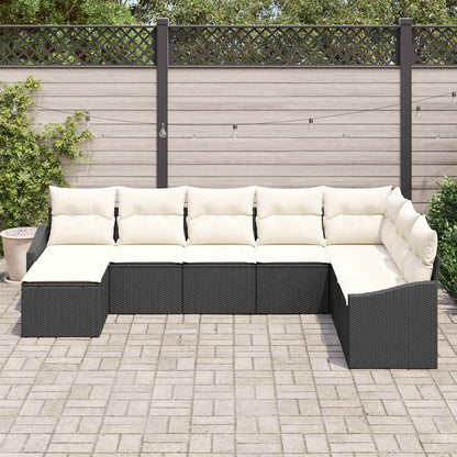 Bankstel met kussen 8 pcs Zwart poly rattan