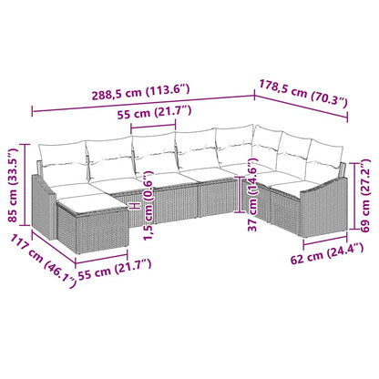 Bankstel met kussen 8 pcs Zwart poly rattan