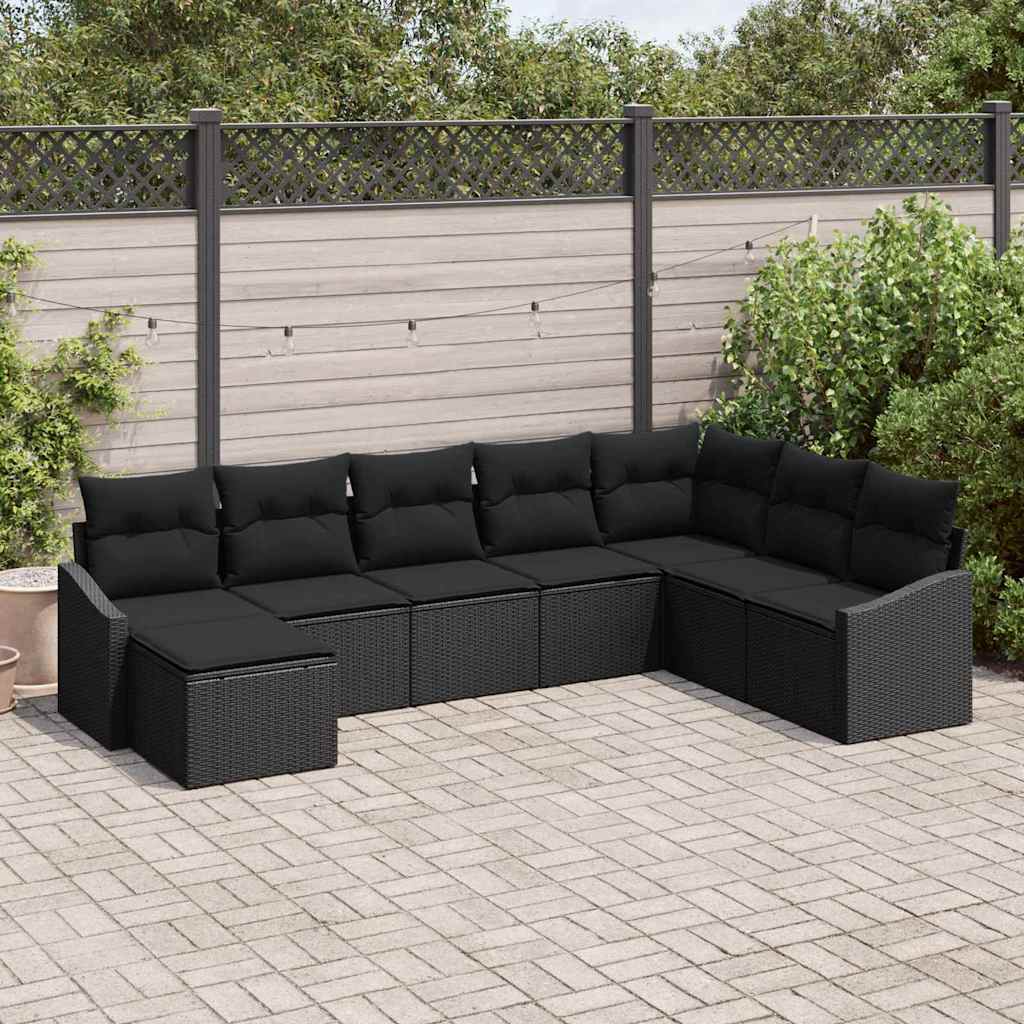 Bankstel met kussen 8 pcs Zwart poly rattan