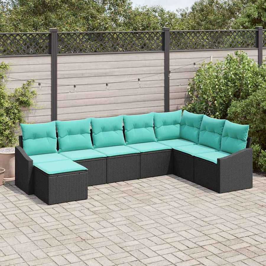 Bankstel met kussen 8 pcs Zwart poly rattan